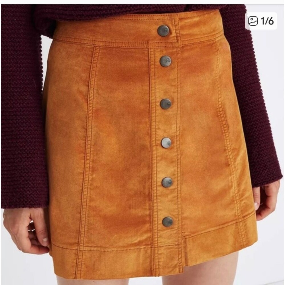 Madewell Velveteen Snap Front A-Line Skirt, Burnt Orange, Size 14
